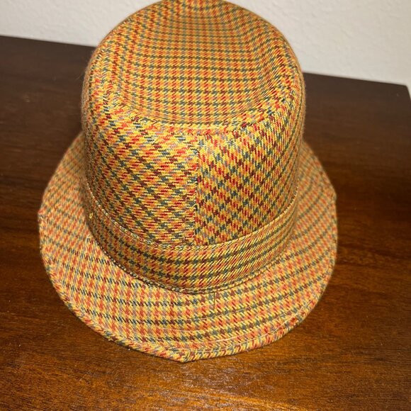 Houndstooth Fedora Indie Hipster Patterned Tan Checkered 50s 60s Retro Hat - Picture 5 of 9